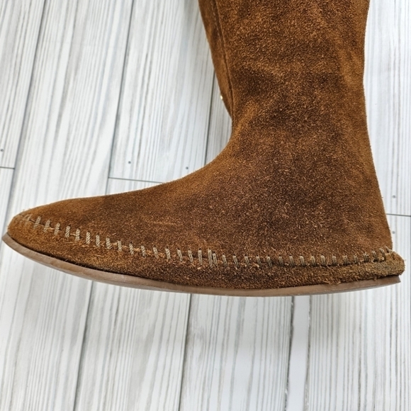 Vintage Suede Lace Up Moccasin Fringe Boots in Umber Brown Women's Size 5 - Picture 7 of 12